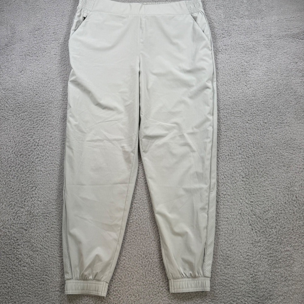 Athleta Brooklyn Textured Jogger Gray White Pinstripe Pants Womens 16 Athletic